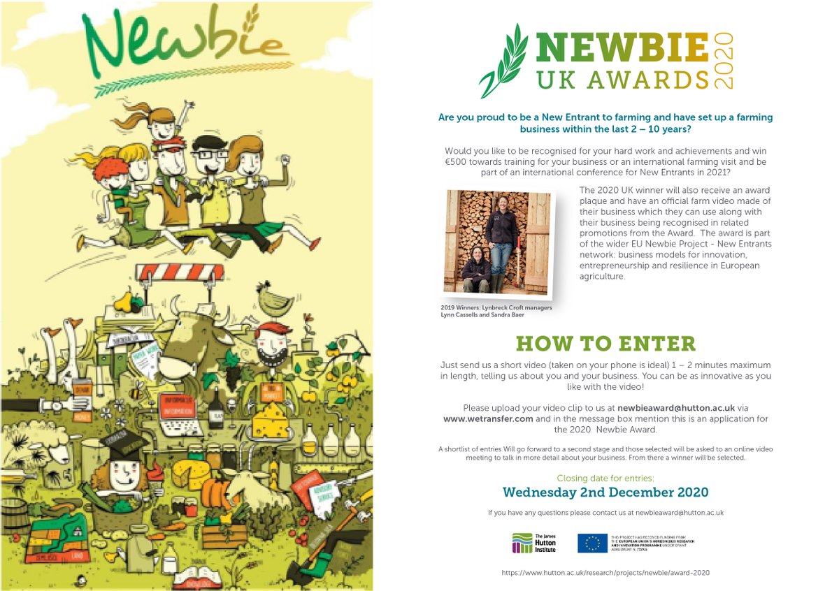newbieuk's tweet photo. 📢Enter the 2020 Newbie award to be recognised as an innovative new entrant farmer! Applicants welcome from across the UK. This round, apply by sending us a 1-2 minute video. Full details about how to apply and prize details: https://t.co/JJzyGH59u1 https://t.co/K0ODXYWoTq