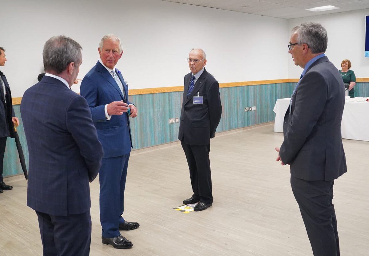 NIOgov's tweet photo. HRH The Prince of Wales met staff @HendersonFoods in County Antrim to hear how the company has maintained food supplies and met unprecedented demand over the past few months during the pandemic. @ClarenceHouse https://t.co/xVhAgXsROB
