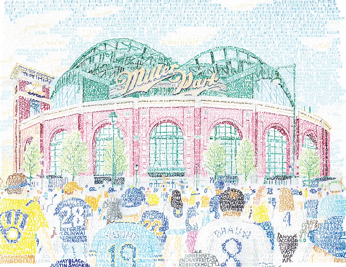 Brewers fans - introducing the Miller Park word art, handwritten with every Brewer in history! 

Happy 50th anniversary to the Brew Crew. A portion of proceeds from all prints benefit <a href="/maccfund/">MACC Fund</a>!