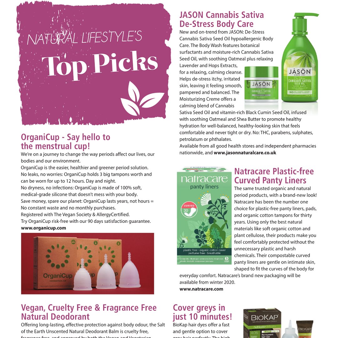 Visiting your local health store this weekend? Make sure you look out for these Top Picks.

Featuring <a href="/OrganiCup/">OrganiCup</a> <a href="/JASON_UK/">Jāsön Natural Care</a> <a href="/natracare/">natracare</a> <a href="/CrystalSpringCo/">Salt of the Earth</a>

Read free 👉 mynaturallifestyle.co.uk/imag/nloct20/i…

#naturalhealth #healthstores #healthyliving #independenthealthstores #naturallifestyle