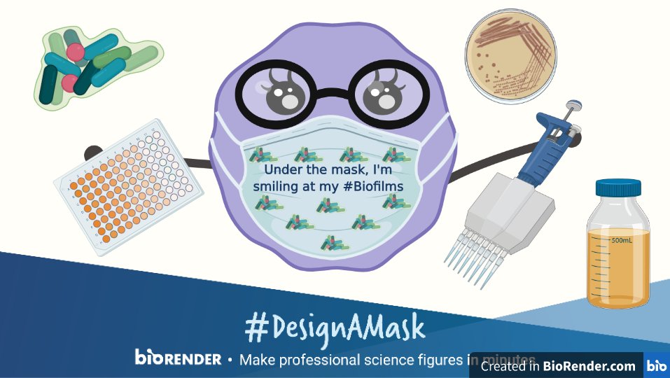 I still remember how excited I was to do the first #biofilm assay after the lockdown! A mask has helped keep me safe &amp; the #science going! 🧫👩‍🔬
Here's my entry for the #DesignAMask challenge by <a href="/BioRender/">BioRender</a>. Like and RT this tweet to vote for me! 🥰😷