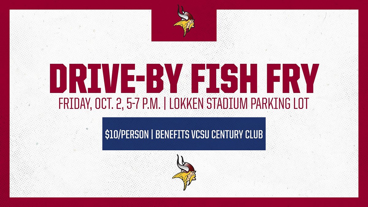 VCSUVikings's tweet image. The VCSU Century Club is holding a Drive-By Fish Fry on Friday! Proceeds benefit VCSU athletic scholarships
When: Friday, Oct. 2, 5-7 p.m.
Where: Lokken Stadium Parking Lot
Cost: $10/person
Meal: Fish, chips, coleslaw &amp;amp; dessert
 - vcsuvikings.com/article/3816