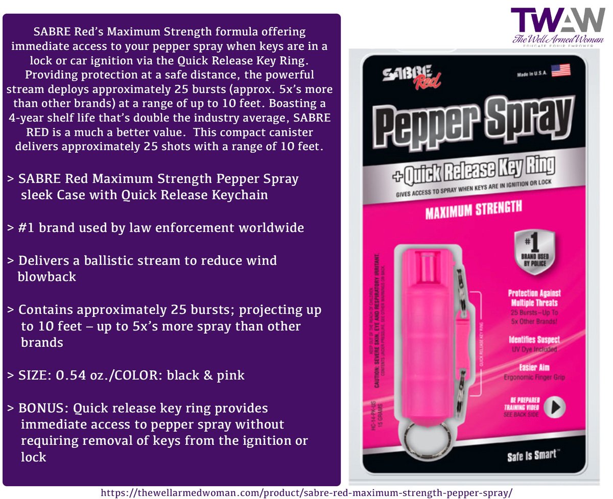 WellArmedWoman's tweet photo. Layer your protection and always be prepared. Pepper spray is a useful tool that can be a great option for those who don’t carry a gun and when lethal force is not necessary. 

Get yours here: https://t.co/ucBpH46bUb

#pepperspray #sabre #selfdefense #nonlethalselfdefense https://t.co/5ypHCD49Xx