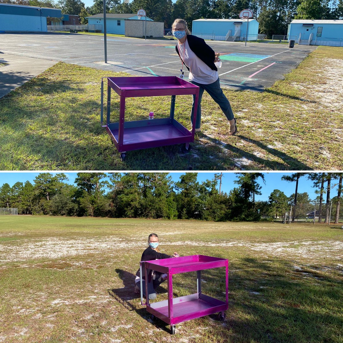 PVESLibrarian's tweet photo. @PineValleyElem music 🎶 teacher @VictoriaEvertz is BLINGING her cart for the upcoming arrival of students at The Valley October 12. #toptigers #pinksparklepaint @Kristen77113882 https://t.co/sGydeZHYhy