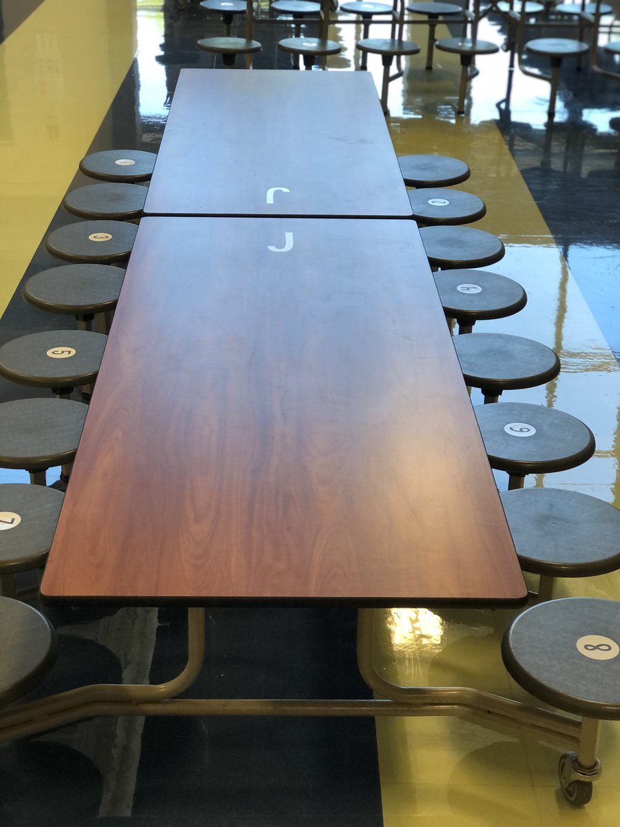 LitCoach_Hill's tweet photo. Making sure our Ducks have space to spread out in our cafeteria! ๐ฆ#studentsafety #vinylforthewin @SmithSpringsES @MetroSchools https://t.co/8h6lHqreDH
