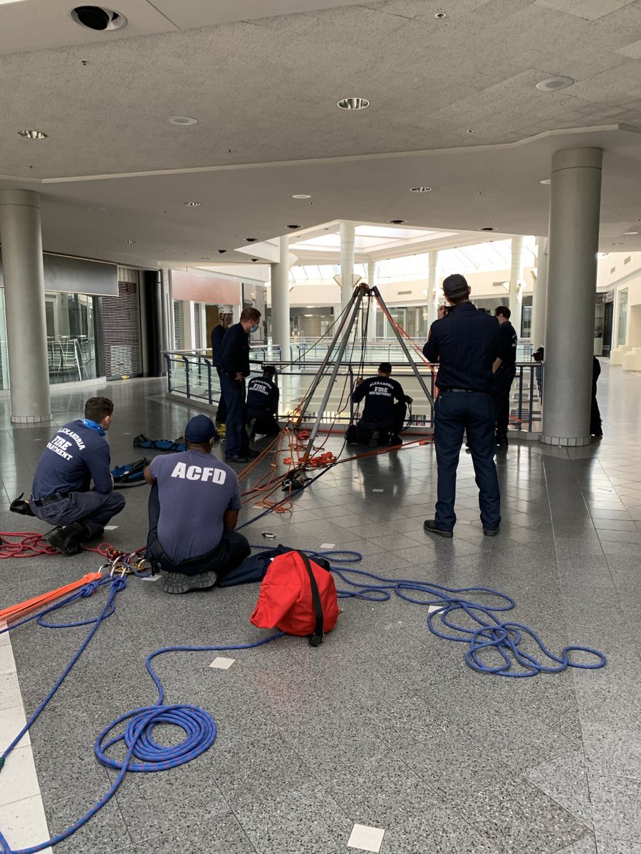 Over the next couple of weeks, member of AFD’s Technical Rescue Team are presenting VDFP’s Rope 1 certification class to AFD members and <a href="/ArlingtonVaFD/">Arlington Fire & EMS</a>. Today’s practical training is being held at the former Landmark Mall. #traineveryday