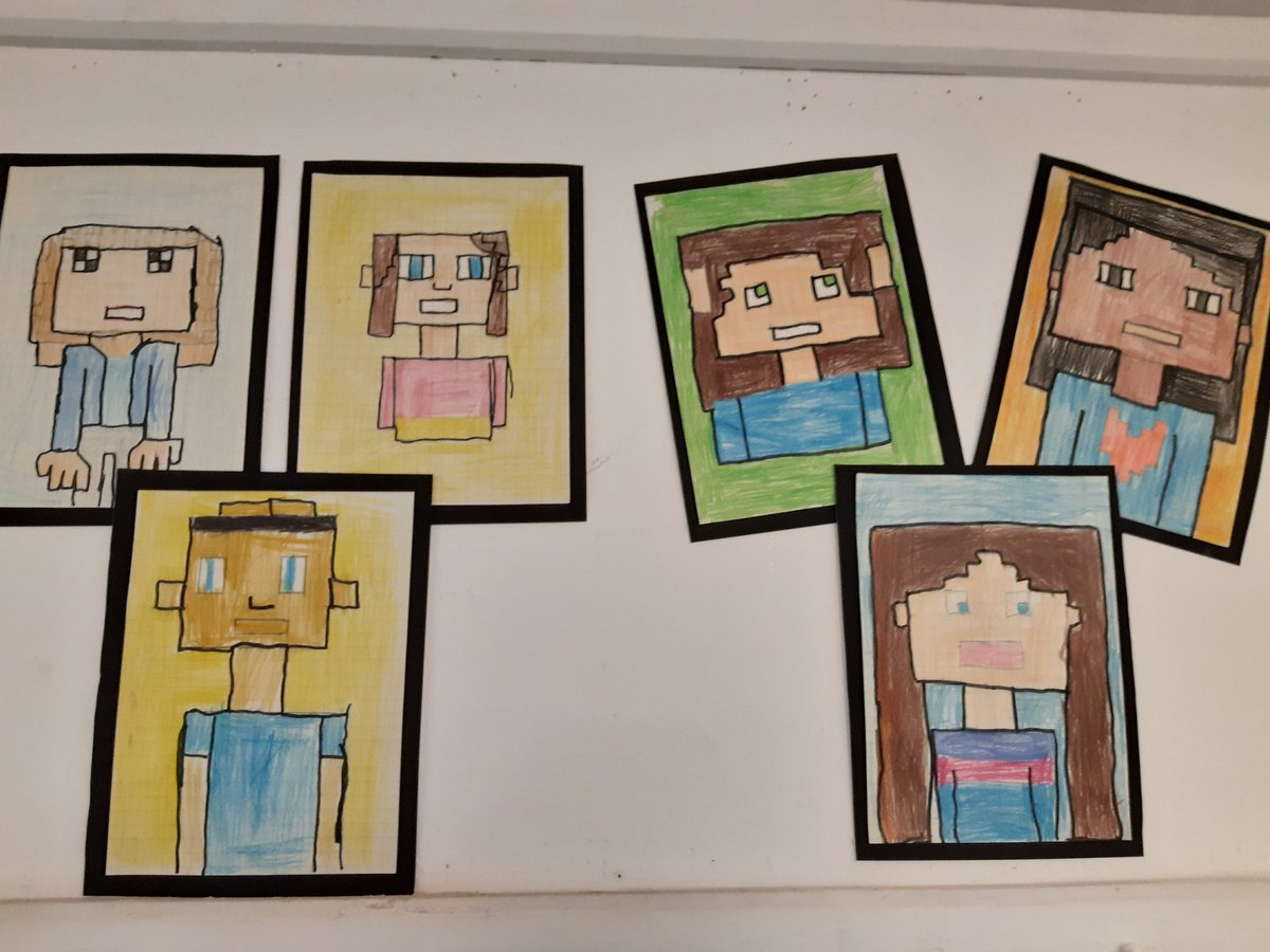 5_bedford's tweet photo. Just some of our amazing minecraft  selfies in Class5M! Can you figure out who is who? Some of them are uncanny!! #minecraftselfies https://t.co/CkF2x7vrwF