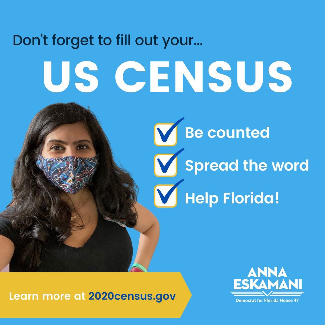 AnnaForFlorida's tweet photo. Complete your census today! Your responses help our community get funding and representation in the legislature. Fill yours out now at https://t.co/RkIIjoIiId! #GetOutTheCount https://t.co/nyGRT7ejOh