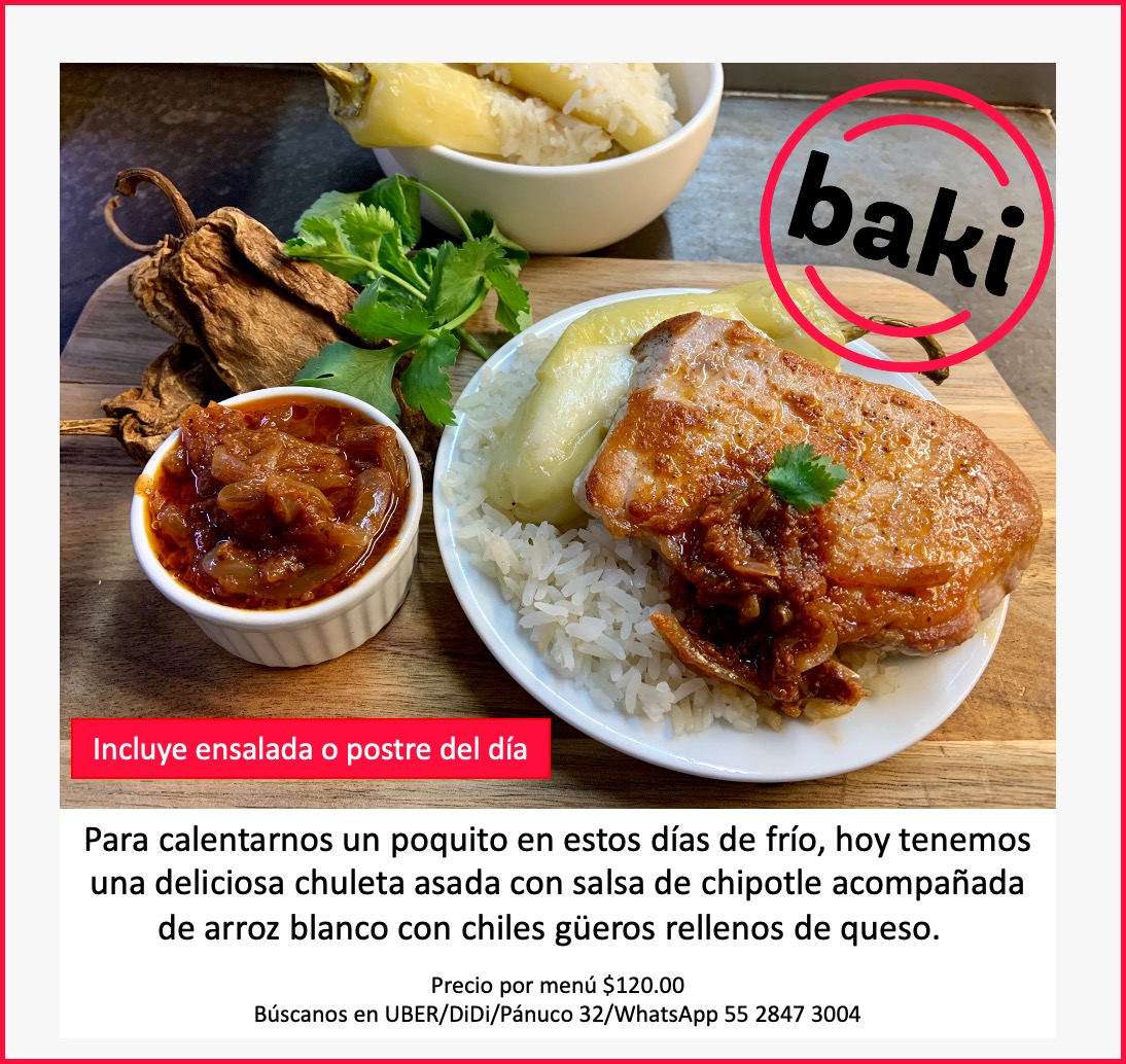 bakiMx's tweet photo. Los #mexicanos no debemos enchilarnos por el debate entre @JoeBiden y @realDonaldTrump... ¡Mejor con esta deliciosa chuleta con salsa de chipotle molcajeteado y acompañada de chiles güeros rellenos de queso sobre una cama de arroz blanco! #betterfood https://t.co/TIClQP2Wgm