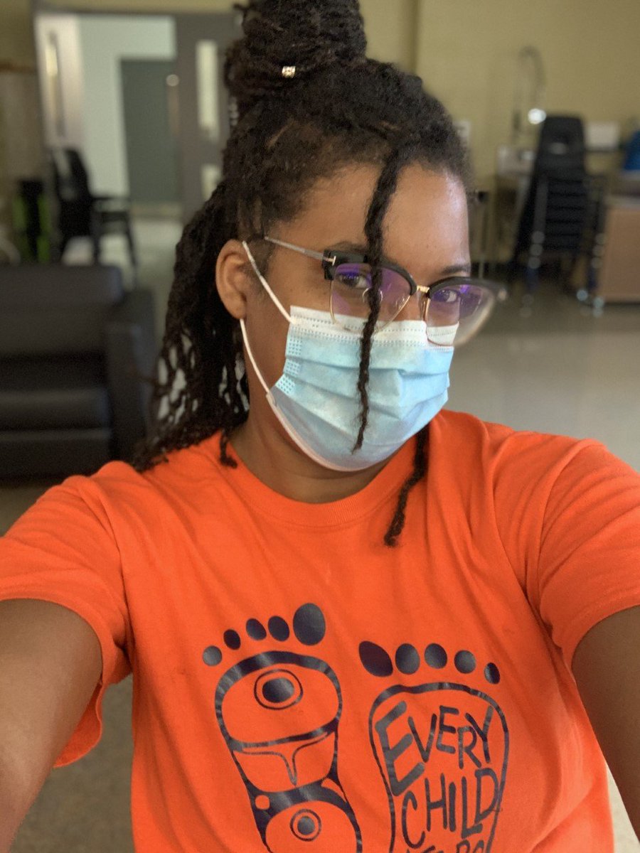 Ms. Saunders Observing Orange shirt day. Recognizing that every child matters.