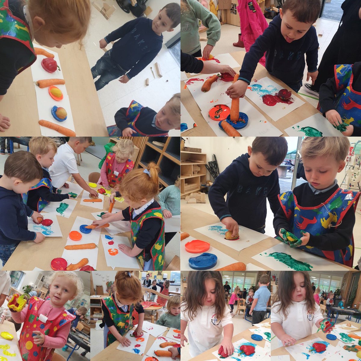 GlenburnELCC's tweet photo. The #redbubble were exploring the fruits and vegetables today chatting about different sizes, shapes and colours.  H-‘I can squeeze all the juice out.’  S-‘stamp stamp’ C-’This is the biggest one’ A-‘yucky!’ 
#teamglenburn #MathsWeekScot #artymaths @FCLisaMcCabe @numhubchampfalk https://t.co/jrcdhV20zE
