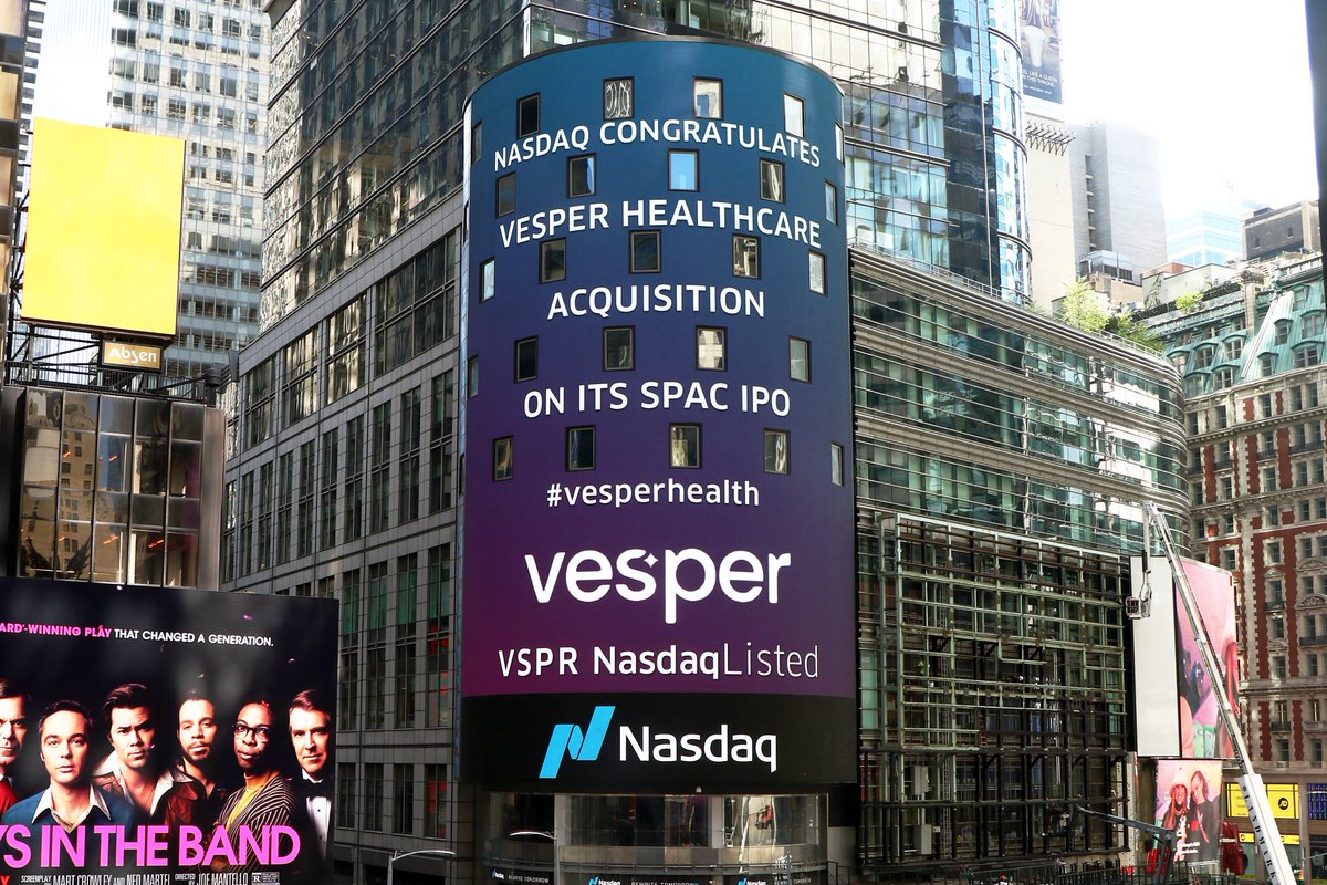 NasdaqExchange's tweet photo. Welcome to the @Nasdaq family, Vesper Healthcare Acquisition Corp.! 👏🎉

#NasdaqListed #VesperHealth $VSPR https://t.co/pcDlDz0F4q