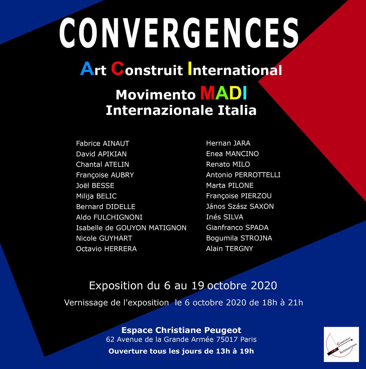 Mairie17's tweet photo. 👋 Découvrez l'#exposition "Convergences" à l' Espace Christiane Peugeot !
📆 Exposition du 6 au 19 octobre 2020
📆 Vernissage de l'exposition le 6 octobre 2020 de 18h à 21h #Paris17 #Culture

Plus d'infos 👉 https://t.co/bCheNWm9aM https://t.co/Nac2HK1HKN