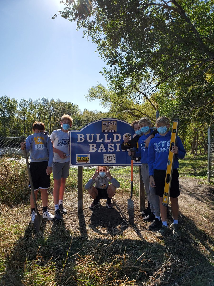 b_surratt's tweet photo. These guys spent the last week digging holes, pouring concrete, and hanging this sign for the pond! #vanmeter https://t.co/za9B2DigSC