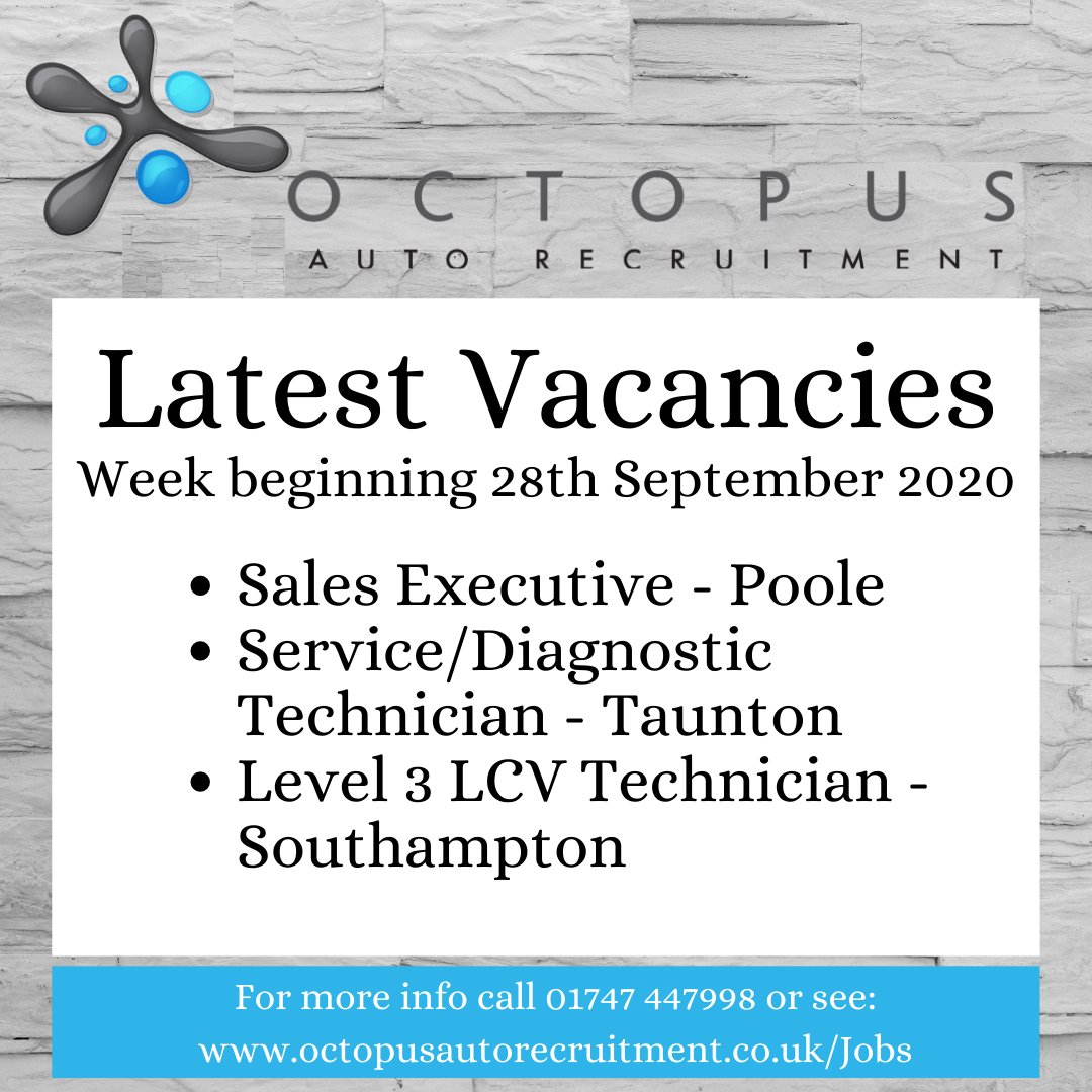 octopusautorec1's tweet image. Take a look at the exciting role we have this week, all based in the #SouthWest.

Visit octopusautorecruitment.co.uk/Jobs  and find your next role today!

New career?  visit the website for all the top tips on getting start quickly in the car industry!

#OctopusAutoRecruit #findajob