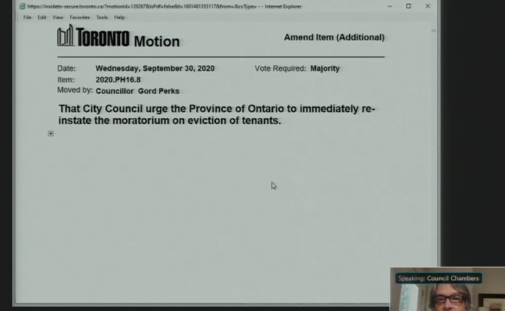 Councillor Gord Perks moves that Council urge the province to reinstate a moratorium on evictions.