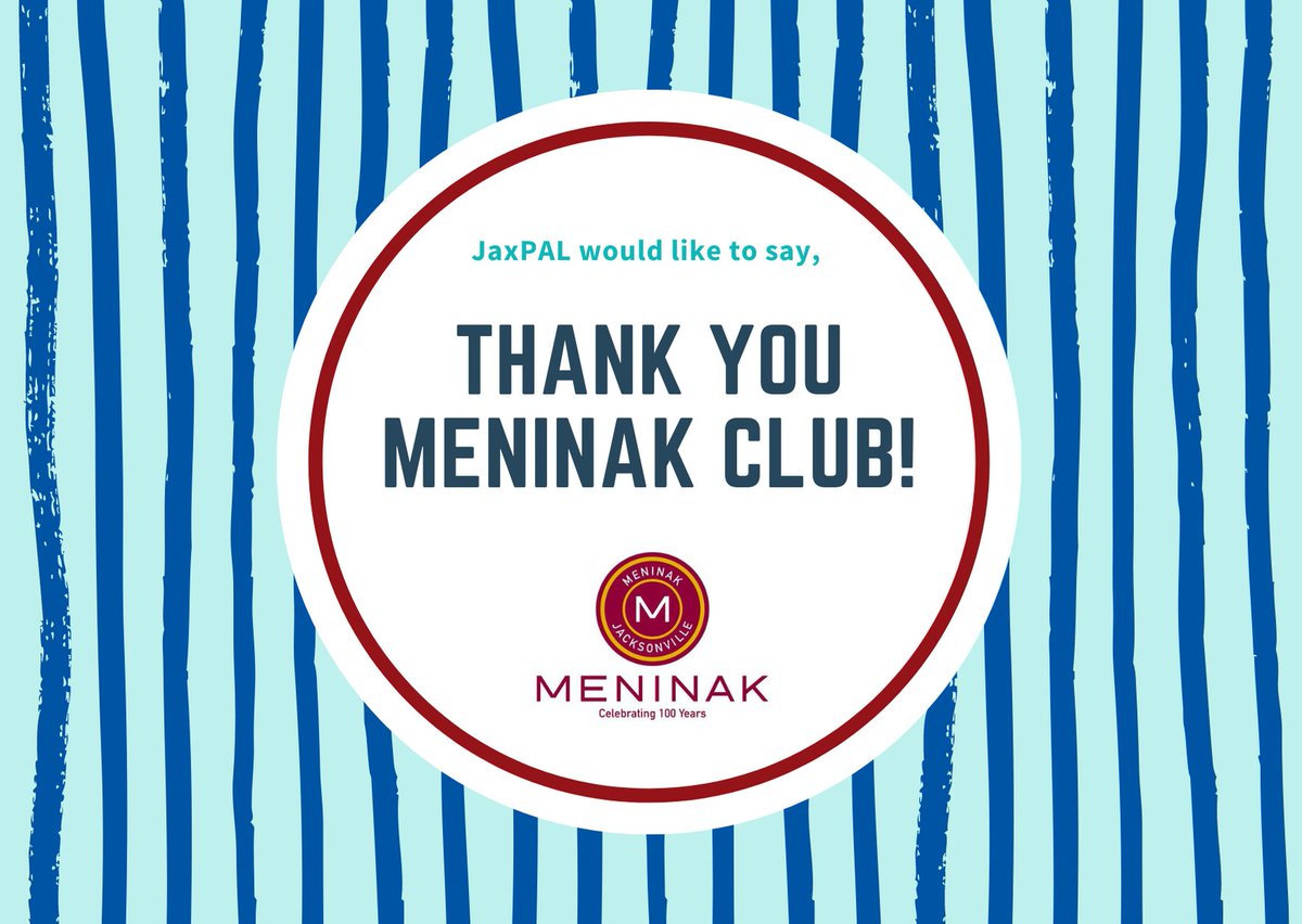 JAX_PAL's tweet photo. JaxPAL would like to give a big "Thank You!" to our friends Meninak Club as they announced us as the winner of their annual charity grant. JaxPAL is truly grateful for your support! 
#JaxPAL #commUNITY #supportingouryouth #supportingourmission https://t.co/6usZzeMvNC