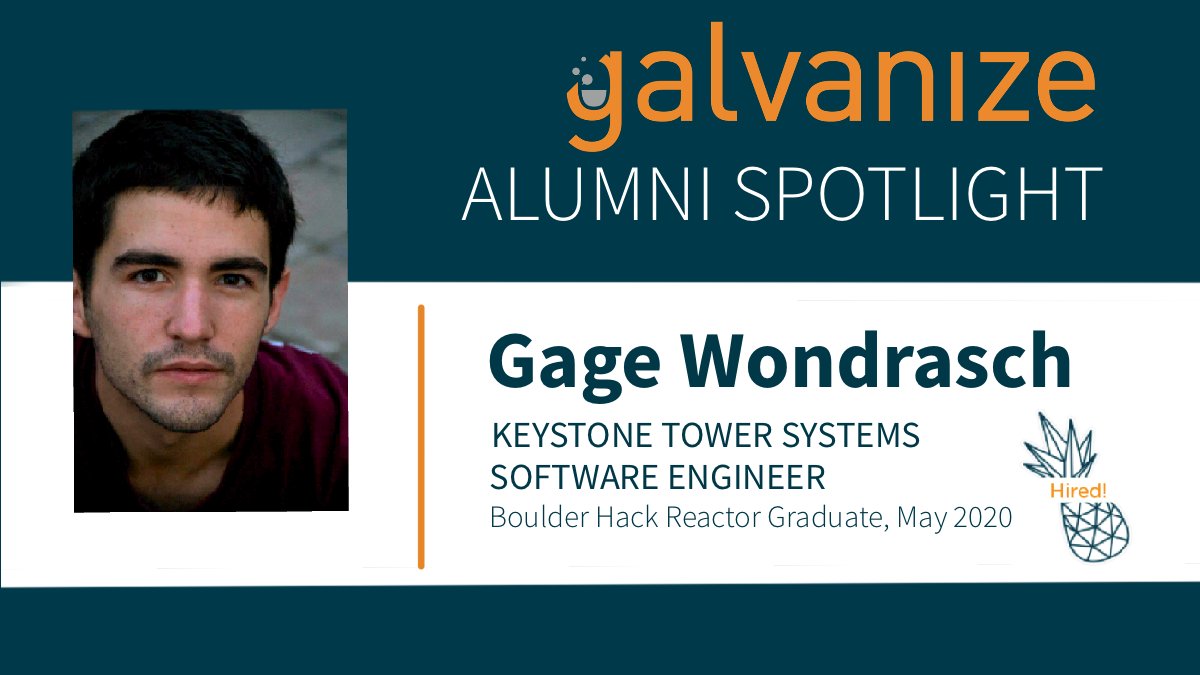 galvanizeBLDR's tweet photo. Congrats to our Boulder #HackReactor alum Gage Wondrasch for landing a #SoftwareEngineering job at Keystone Tower Systems! View our website for more info on our #coding bootcamps, https://t.co/tkuaYT5Gxi https://t.co/Fu9JN2pfBW