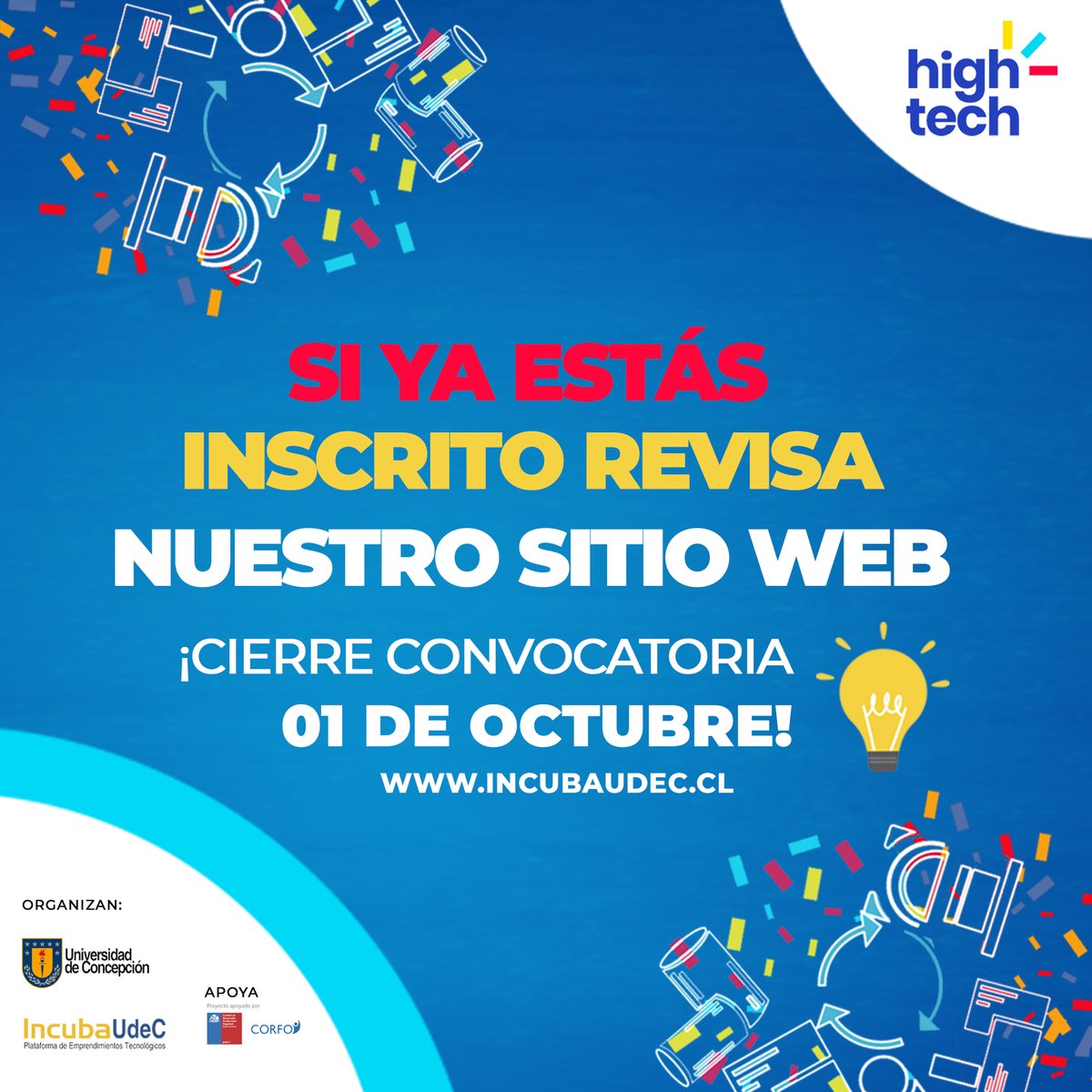 INCUBAUDEC's tweet photo. ¡Si ya te inscribiste en nuestro Desafío High Tech 2020 ingresa al siguiente link
https://t.co/1PPifUSheb 👉 revisa la programación oficial y AGENDA YA!!! 💪
Hoy último día de convocatoria ❌
#EmprendimientoUniversitario #DHT2020 https://t.co/beAMiNxWGG