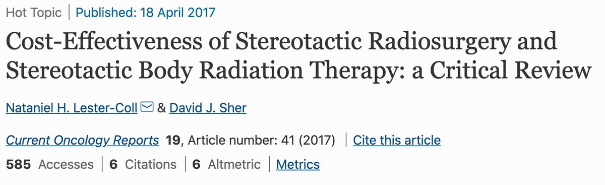 We are not the 1st to show SABR cost-effectiveness.  @DrLesterColl &  @davidSher showed in a recent review of 24 studies involving SABR that it was the cost-effective option in 80% of studies.  https://link.springer.com/article/10.1007%2Fs11912-017-0599-0In our analysis SABR cost represented <5% total costs (!) 9/n