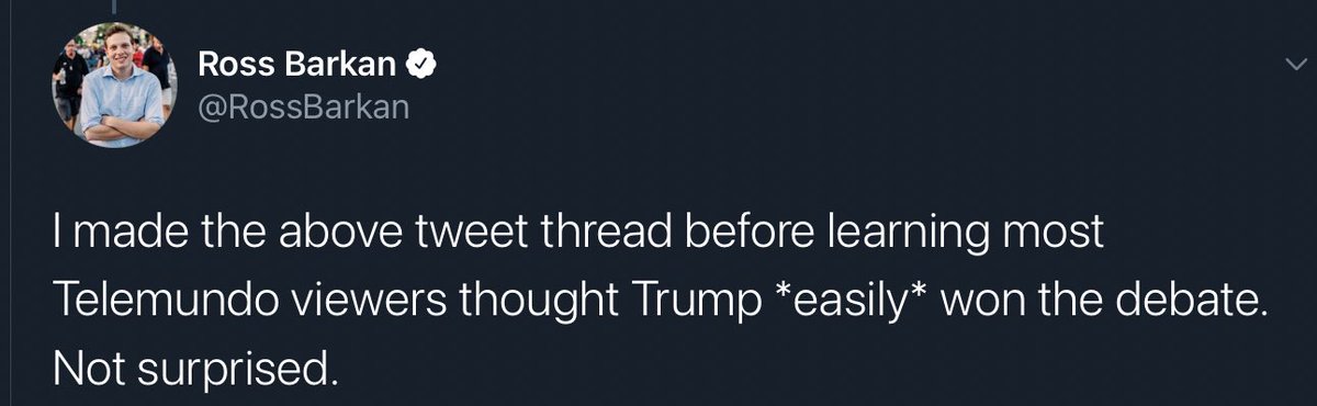 This absolute clown is citing an unscientific poll and ignoring the real polls that found Biden won.  https://www.washingtonpost.com/politics/2020/09/30/reliable-polls-show-that-biden-won-debate-so-those-arent-what-trumps-allies-are-highlighting/