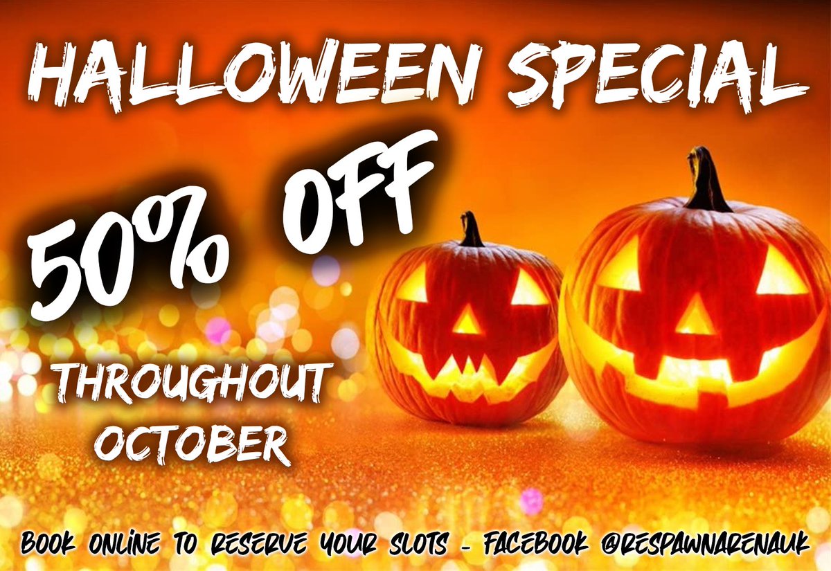 RespawnArena's tweet photo. Starting tomorrow (1st October) we are launching our Halloween Special of 50% off all hours booked throughout October. Make sure to book to ensure space is available! You can book on our Facebook page - @respawnarenauk 
#respawnarena #halloweenoffer #poole #bournemouth #parkstone https://t.co/TOMV9nmbxN