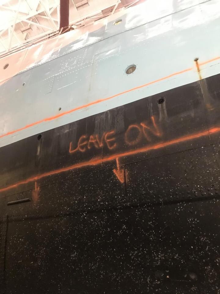 HMCSSACKVILLE1's tweet photo. From #ThePaintLocker on FB: the hull was cleaned last weekend, and sacrificial anodes have been removed. The hull has been marked up to indicate areas needing (or not needing) attention, and void spaces are being ventilated to allow safe access. #SackvilleRefit2020 https://t.co/dQVmh4EPGV