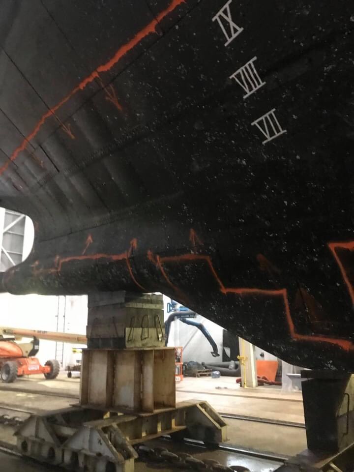 HMCSSACKVILLE1's tweet photo. From #ThePaintLocker on FB: the hull was cleaned last weekend, and sacrificial anodes have been removed. The hull has been marked up to indicate areas needing (or not needing) attention, and void spaces are being ventilated to allow safe access. #SackvilleRefit2020 https://t.co/dQVmh4EPGV