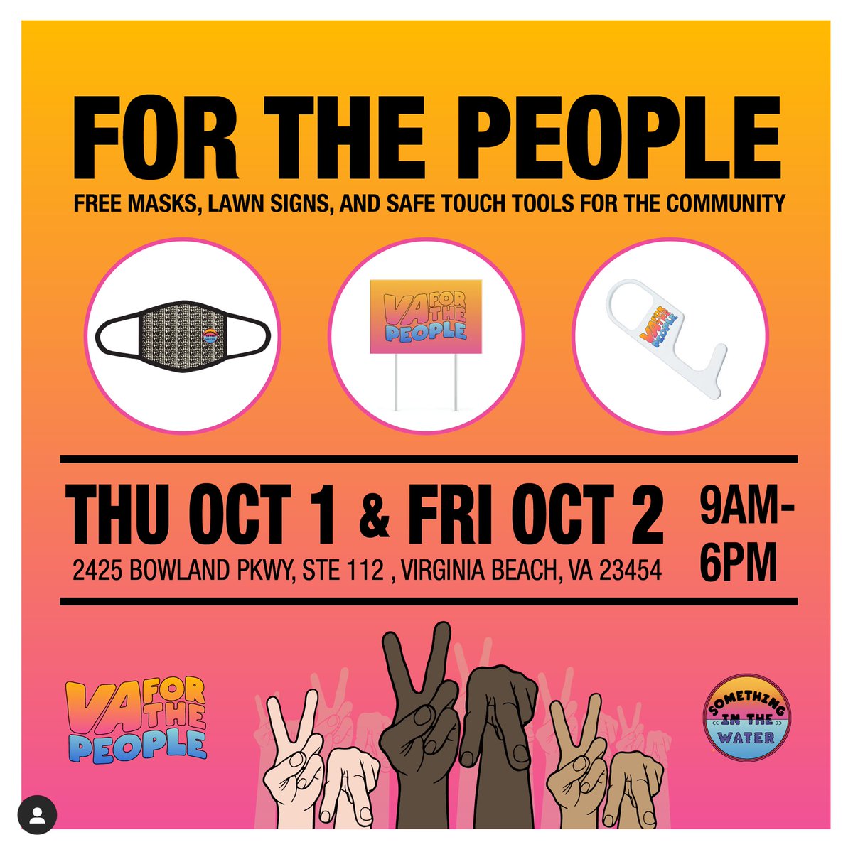 sitw's tweet image. If you’re local, swing by and pick up our custom #VAForThePeople masks, voter registration lawn signs, and safe touch tools tomorrow and Friday! Everything is free so grab as many as you need.

Thank you to our friends at @Vistaprint for making them for us!
