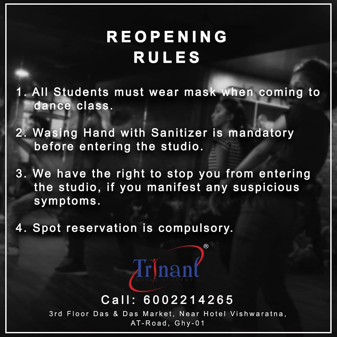 DanceTrinant's tweet photo. Reopening from Tomorrow
with some rules and regulations.

☎️ 6002214265 / 9085514961

#trinantdanceacademy #reopen #danceclass #dancestudio #danceclass #danceacdemy #westerndanceclass #guwahati #assam #northeastindia https://t.co/RrR5fusf28