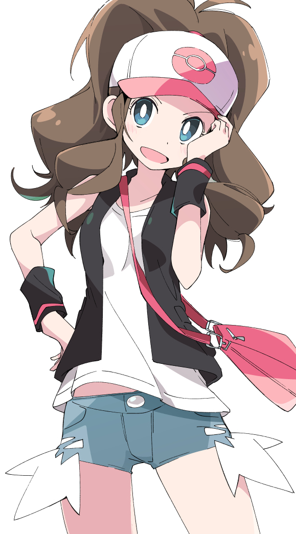 hilda (pokemon) 1girl solo hat brown hair white pupils shorts bright pupils  illustration images