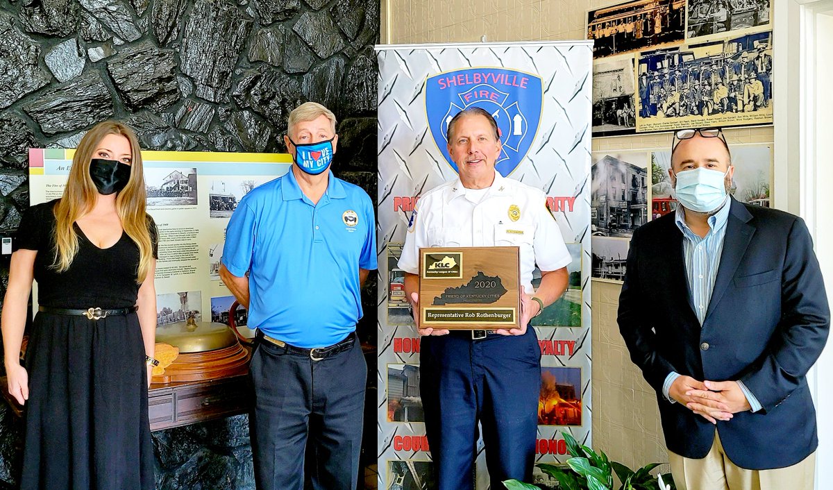 Congrats Rob Rothenburger on being a 2020 "Friend of Ky Cities!" <a href="/BryannaCarroll/">Bryanna L. Carroll</a>, Shelbyville Mayor David Eaton &amp; <a href="/JDChaneyKLC/">J.D. Chaney</a> presented the award. The former rep sponsored 3 KLC initiatives &amp; cosponsored HB 484. Thanks for the support &amp; for serving the city in your new role!