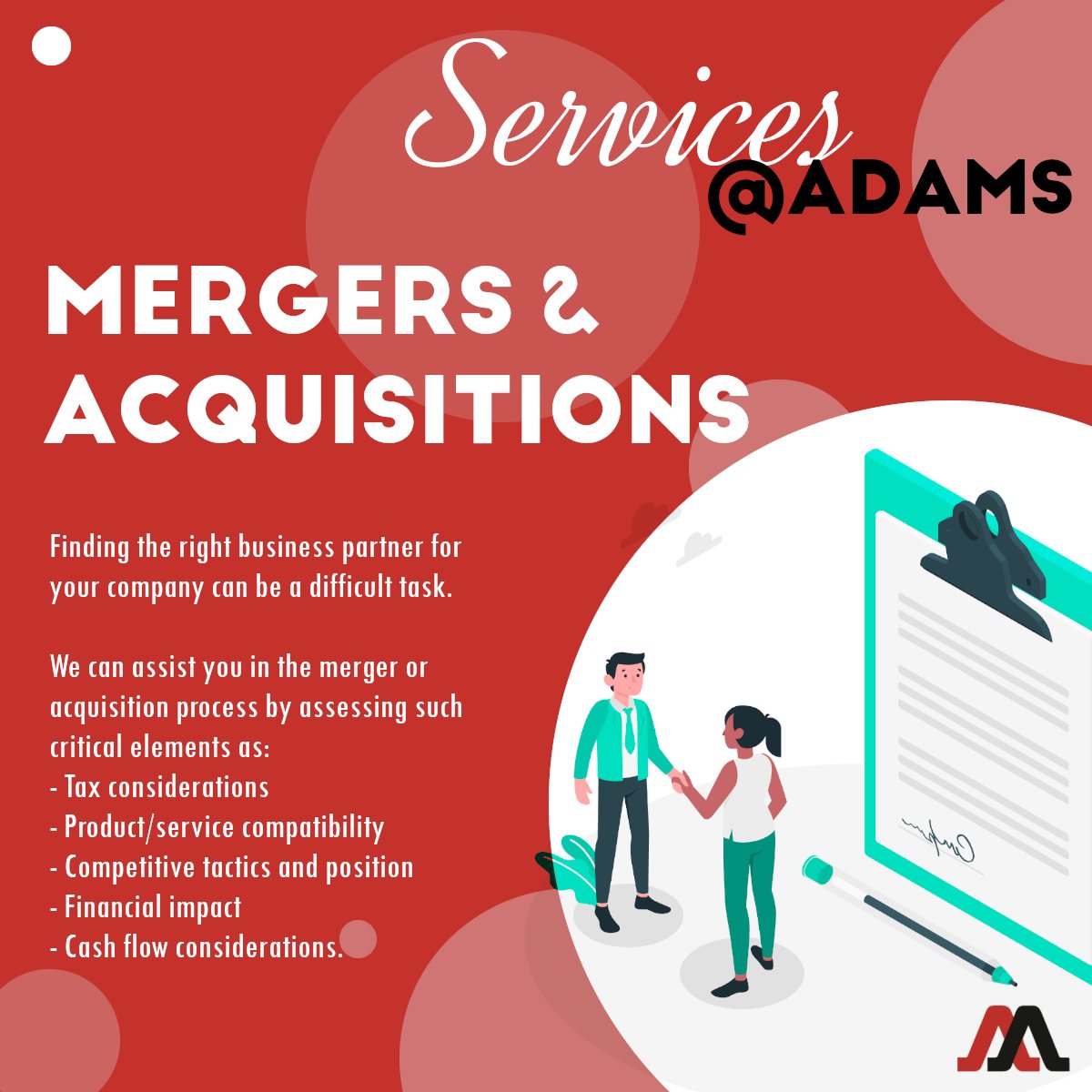 ADAMSandASSOC's tweet image. Need help or just want to talk.  We are here to help

#mergersandacquistions #accountingservices #businessadvisoryservices