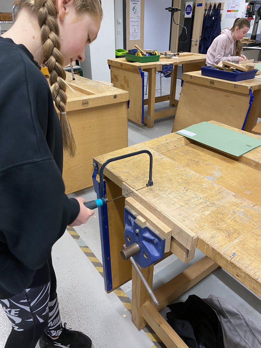 FATech_Ed's tweet photo. S1 girls loving the Workshop this week. Using coping saws to shape their designs into beech #FORperseverence https://t.co/2AyQWQ5wnV