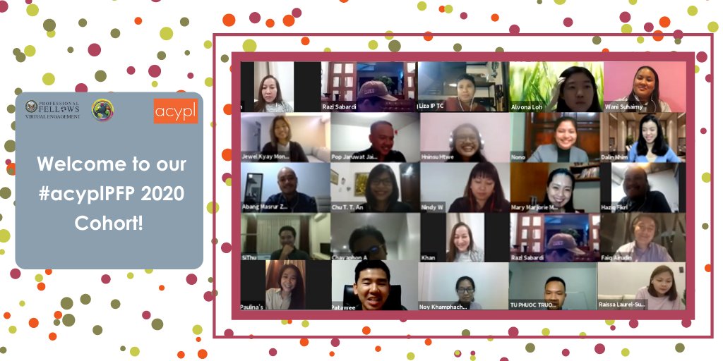 Even a pandemic can’t stop the #ProFellows program! ACYPL is proud to be virtually welcoming a cohort of young leaders from Southeast Asia this Fall. 

Follow along with this group’s program at #acyplPFP as they meet with alumni, attend panels, &amp; more. #ExchangeOurWorld #YSEALI