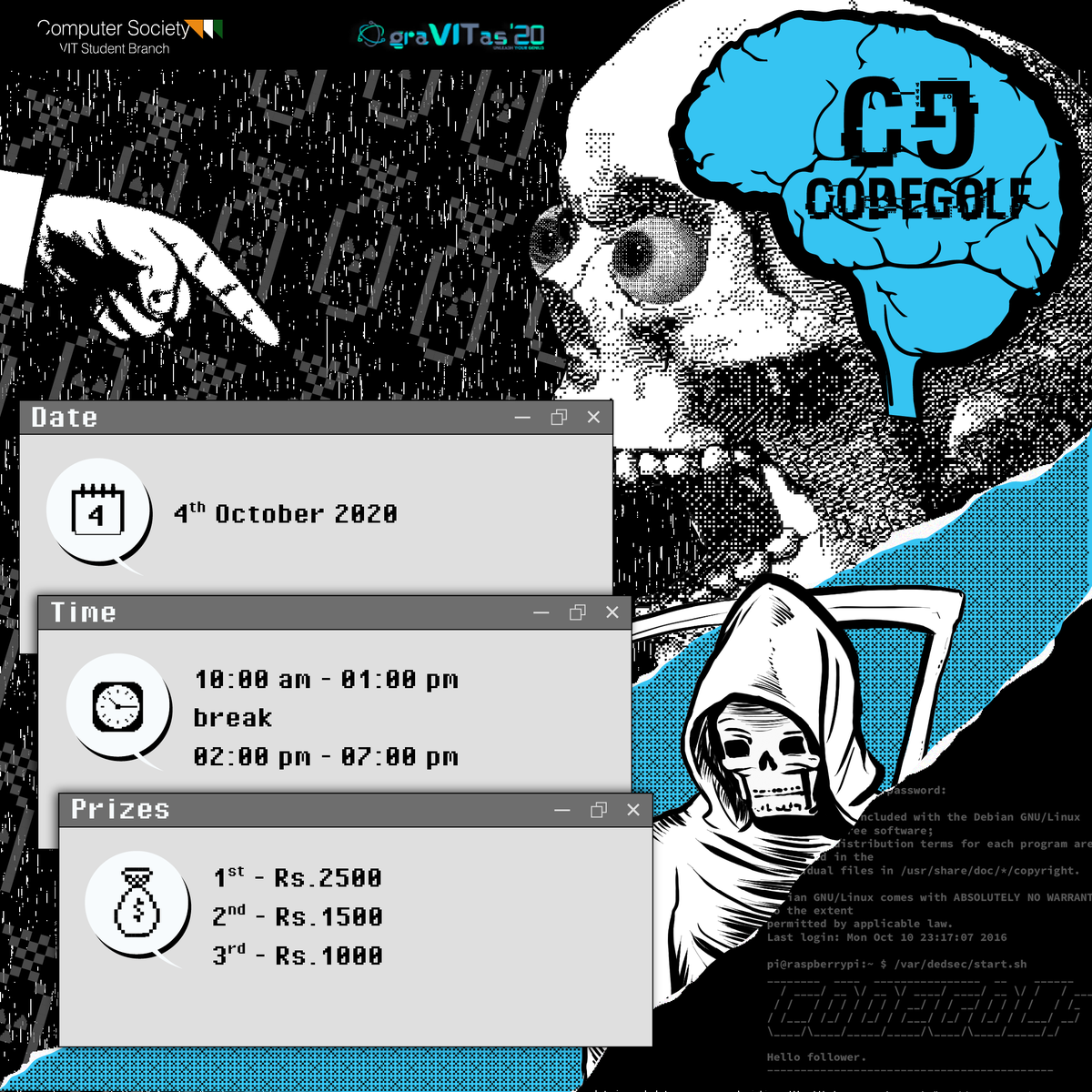 csivitu's tweet image. With 3 intense rounds of minimalist #code, mark your calendars for #CodeGolf 2020. Show off your #coding_skills for a chance to bag the exciting #cash_prizes and goodies. Register asap!