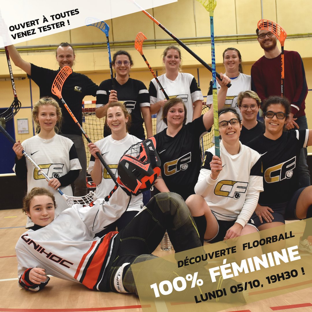 Vous voulez faire du sport dans une bonne ambiance ?
Venez tester le floorball avec notre équipe féminine !
On vous accueille pour un entraînement portes ouvertes le lundi 5 octobre 😄
Partagez l'info et venez avec vos amies !!