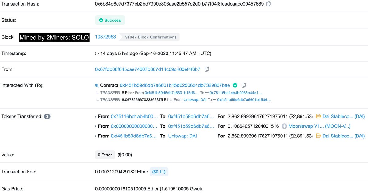 5/11 Now let’s move on to the explicit MEV, which is expressed in the priority execution of arbitrage transactions for a fraction of a gwei. Four pools (2Miners: SOLO and PPLNS, Minerall Pool, EzilPool), which have mined about 2.5% of blocks in the last week, participate in it.