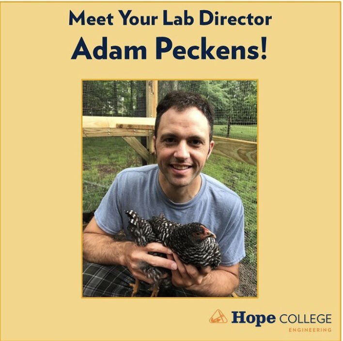 Hope_Engineers's tweet photo. We’re halfway through the week. Let’s celebrate with another #GetToKnowYourProf feature! Today, we’re highlighting Adam Peckens. He is our Department Lab Manager and also teaches some of our lab courses. #GoHope #TheHopeDifference ⚓️ https://t.co/KAujuC3WJ3
