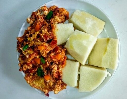 agege bread(+stew)        or      yam+egg