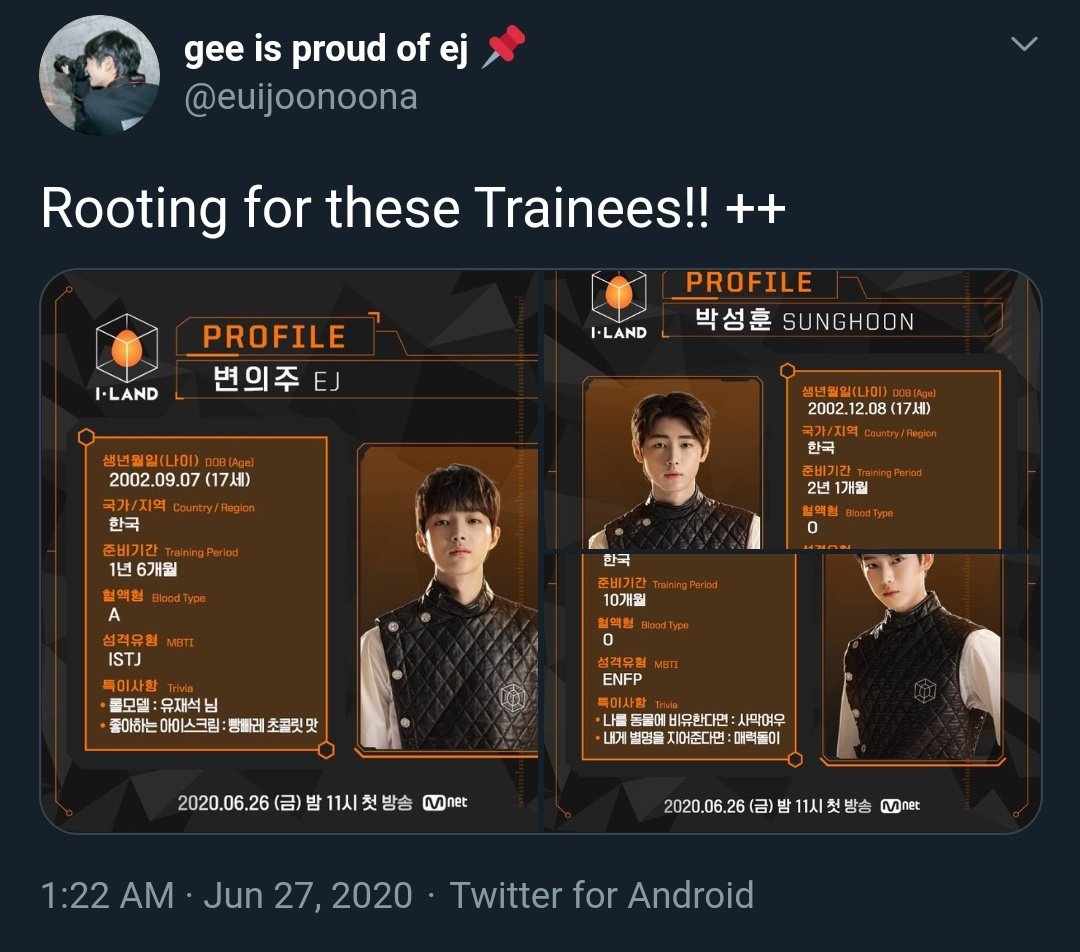 Day 1: June 27, 2020Right after episode 1 ended, I decided to tweet about the trainees I'll be rooting for, and Euijoo was the first one I picked. On the right photo, it's a conversation with my irl re our thoughts on who we liked.  #30일_의주_챌린지 #30DAY_EJ_CHALLENGE