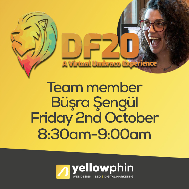 YellowphinWeb's tweet photo. @YellowphinWeb is proud to announce that @onlybusranow is one of the Community Speakers at #DF20. Busra is talking between 08:30 - 09:00 | Friday 2nd Oct about her journey with the @umbraco community. Discover more here  👉 https://t.co/nWGLPmp4RK

#DF20 #Umbraco #Yellowphin https://t.co/f8af44jbyB