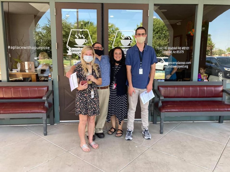 HUGE NEWS: Katie, Nick V. and Brett got internships at <a href="/spencersplace/">Spencer's Place</a>! Thank you to life coach Michelle &amp; staff for helping them achieve this #goal &amp; get ready for their interviews, &amp; to the coffee shop for supporting jobs for the #DifferentlyAbled. #TreasureHouse #JobGoals