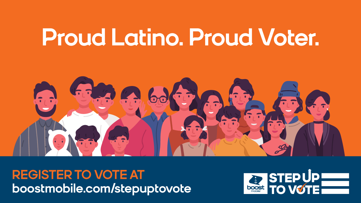 boostmobile's tweet photo. Proud Latino. Proud Voter. ✊
32 million Latinos are eligible to vote in this election. Let your voices be heard. Register to vote at https://t.co/FDQUOGXeRn. #HispanicHeritageMonth #StepUptoVote https://t.co/uTUkkOPTeB