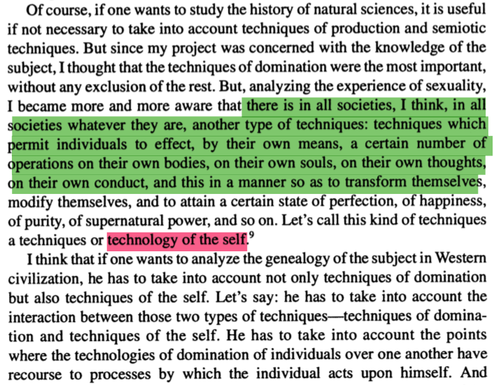 Oy vey. First: the essay Pluckrose lists as the source in endnote 2 is wrong; the correct source is the book Power/Knowledge (1980). And Foucault is *deeply* invested in the individual. See this excerpt from the essay Pluckrose mistakenly lists in n. 2 (lmfao irony on 100) [12/n]