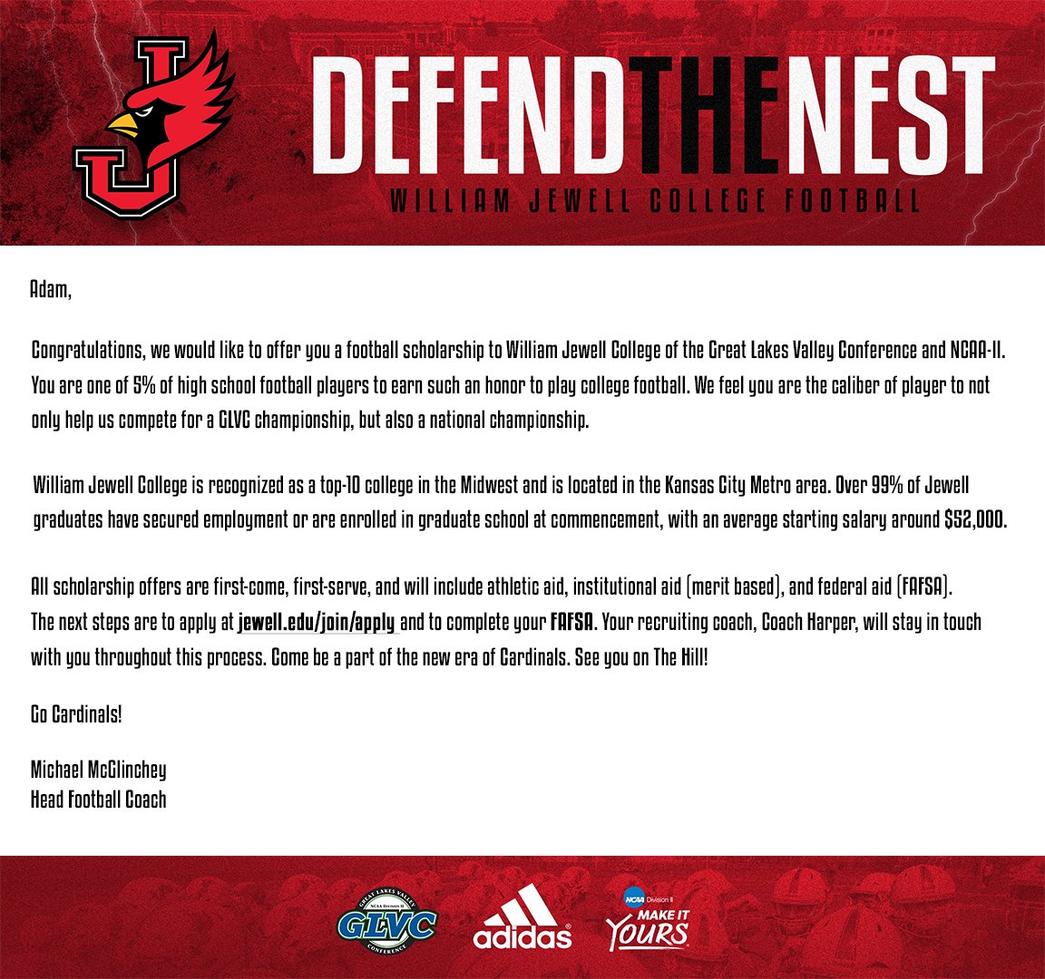 I am grateful to receive an offer from William Jewell College!
@CoachHarperWJC <a href="/JewellFootball/">William Jewell Football</a>