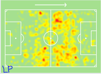 En termes de profil, si Paqueta devait remplacer un cadre de l'effectif, ce serait plutôt Aouar que Memphis. D'abord parce que sa production offensive en Europe est loin du volume qu'affiche Memphis : 1 B 2 PD en 2000 minutes.Ensuite, les heatmaps sont + ressemblantes à Aouar