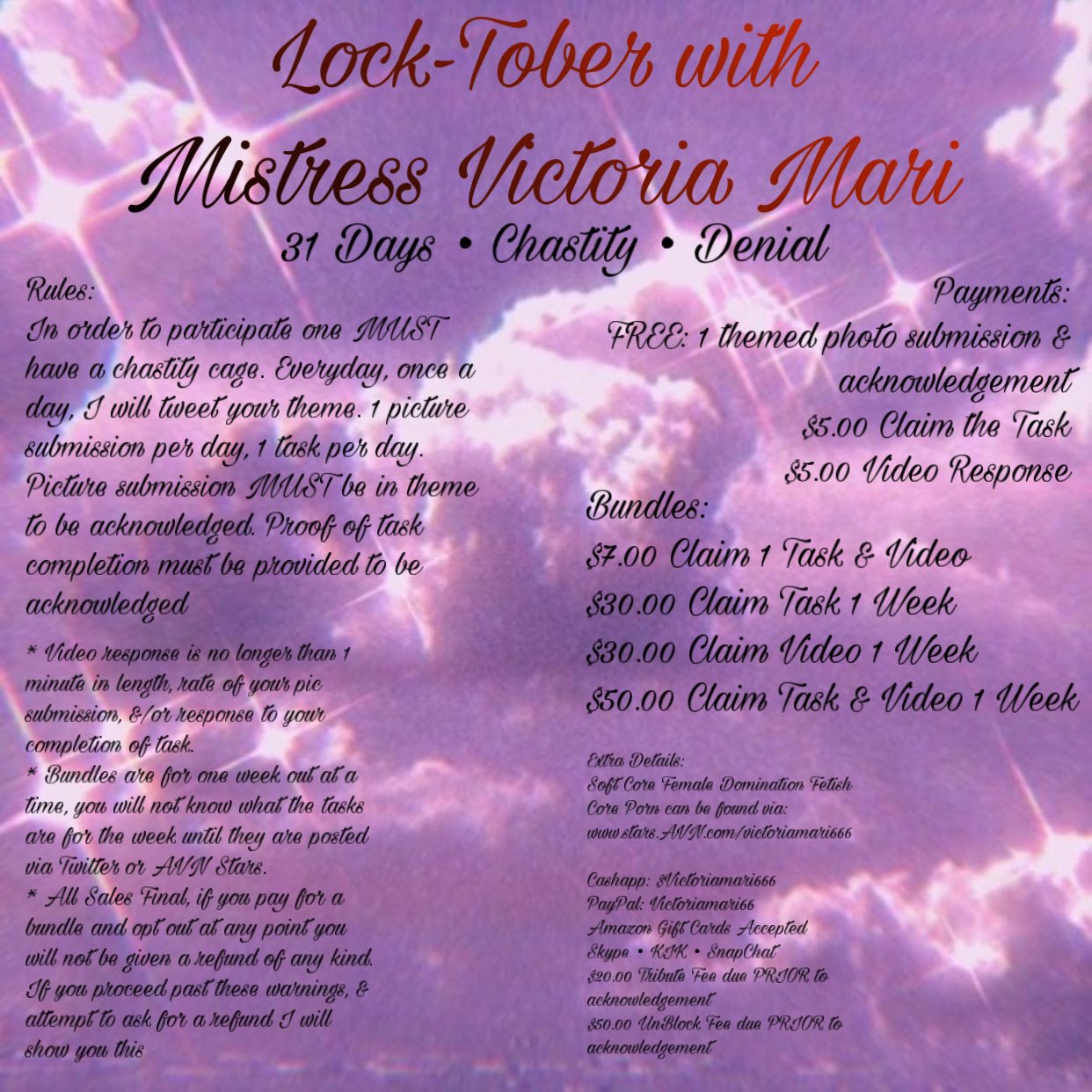 Madame Victoria Mari al Twitter: "𝟥𝟣 𝒟𝒶𝓎𝓈 • 𝒞𝒽𝒶𝓈𝓉𝒾𝓉𝓎 •  𝒟𝑒𝓃𝒾𝒶𝓁 Every day I will post a theme, &amp; task. In order to play  you must submit 1 pic each day of