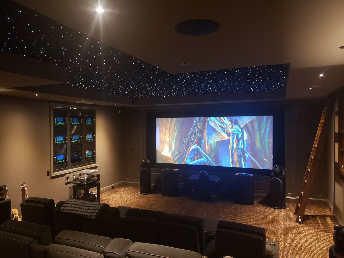 homeconceptsinc's tweet photo. New fiber optic star ceiling by Epic Sky added to one of our favourite theatre rooms!  Acoustic treatments coming next!  @dprojection @mcintoshlabs @BowersWilkins @JLAudio @Dolby_Atmos #hometheater #homeautomation https://t.co/PXLnqBMbc1