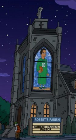 Homer ne veut plus avoir affaire à un fan de Boston, mais en rentrant, il trouve Bart avec une casquette des Americans. Homer entraîne alors toute la famille en “hate-cation” à Boston.Robert Parish est devenu pasteur et apparaît sur les vitraux de sa propre chapelle. (2/2)